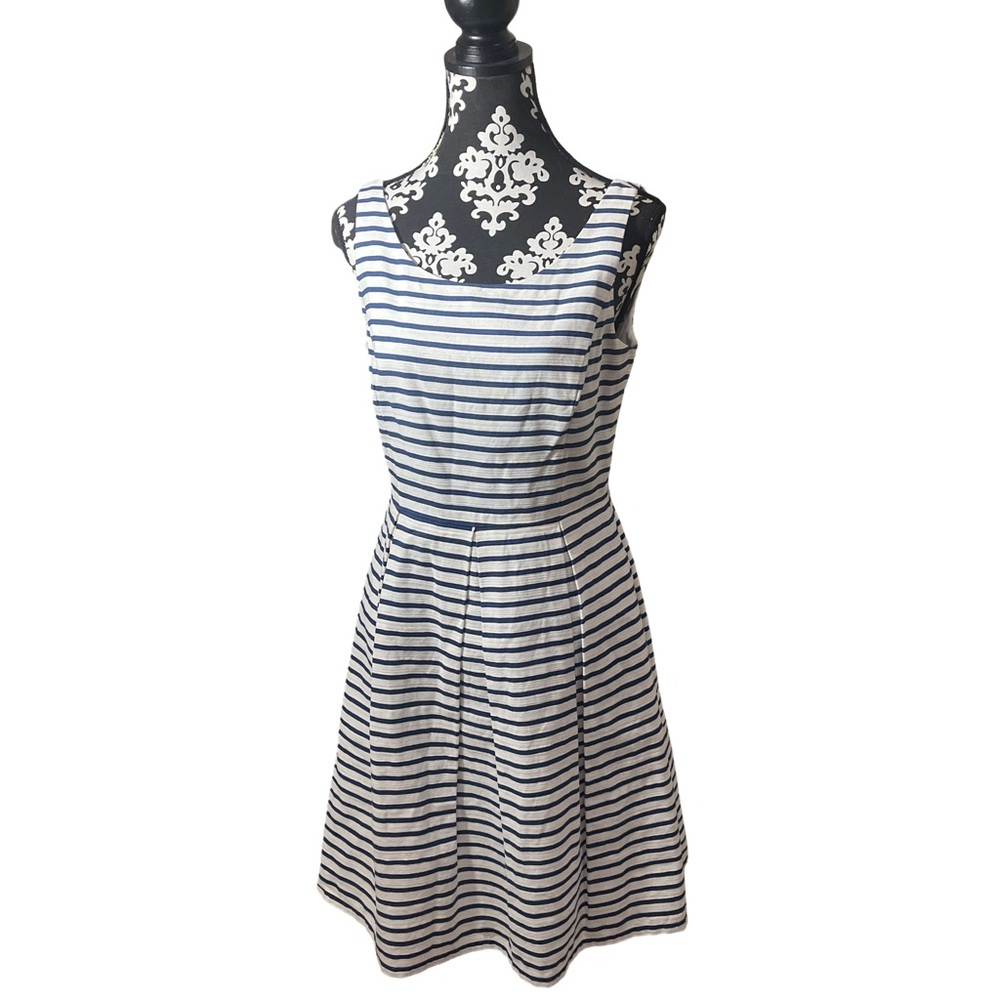 Vintage Jessica Howard Navy and White Striped Fit & Flare Dress Size 10